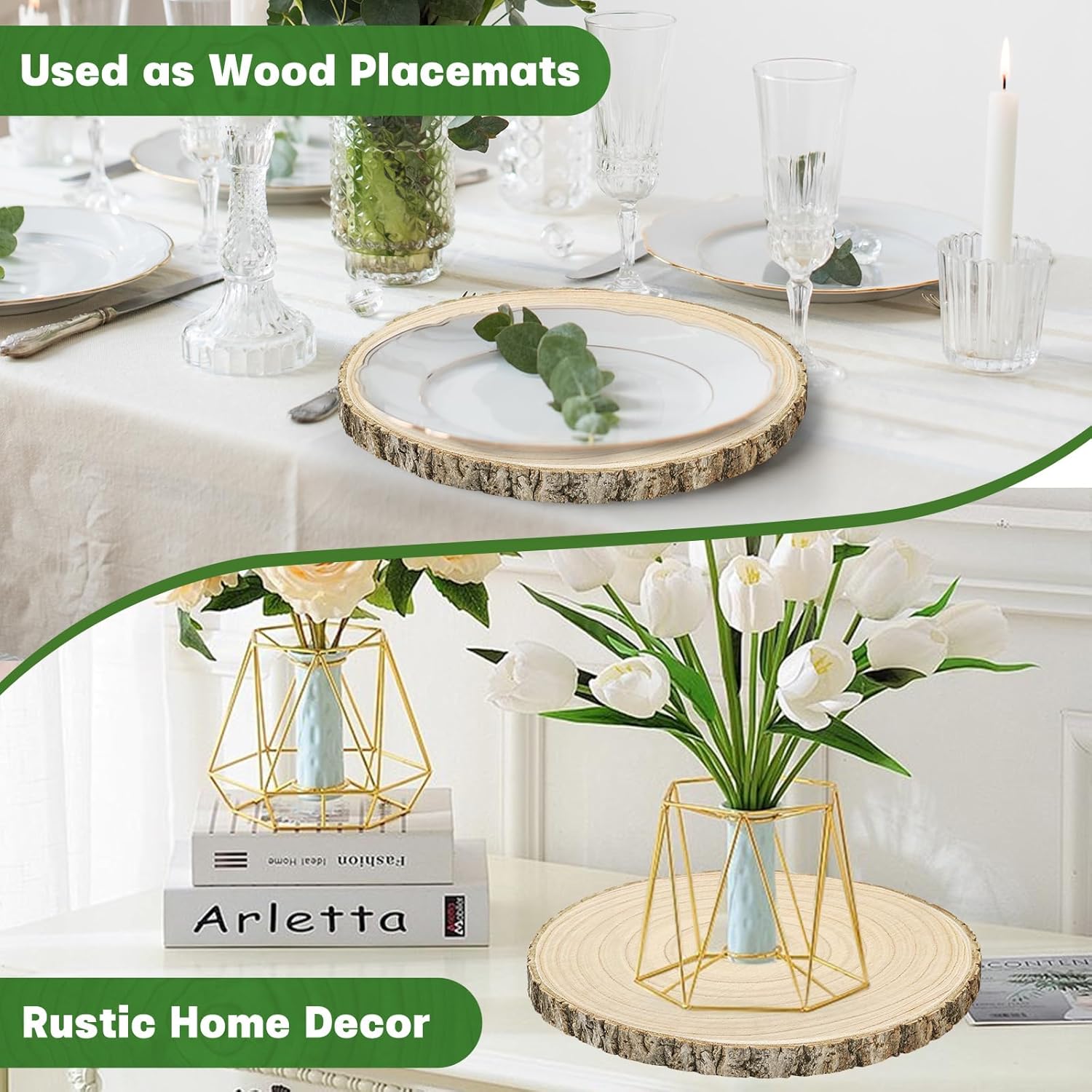 8 Pack Large Wood Slices 10-11 Inch Natural Wood Rounds Wood Centerpieces for Tables Round Wooden Discs for Wedding, Baby Shower, DIY Crafts, Wood Chargers, Home Decor