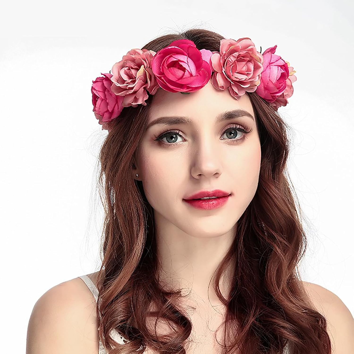 Rose Floral Crown, Hair Wreath Leave Flower Headband with Adjustable Ribbon, Roses Flowers Headwear Fairy Crowns, Flower Crown Rose Headpiece Wedding Bridal Flowers Girl Halo Maternity Photo Props - Image 3