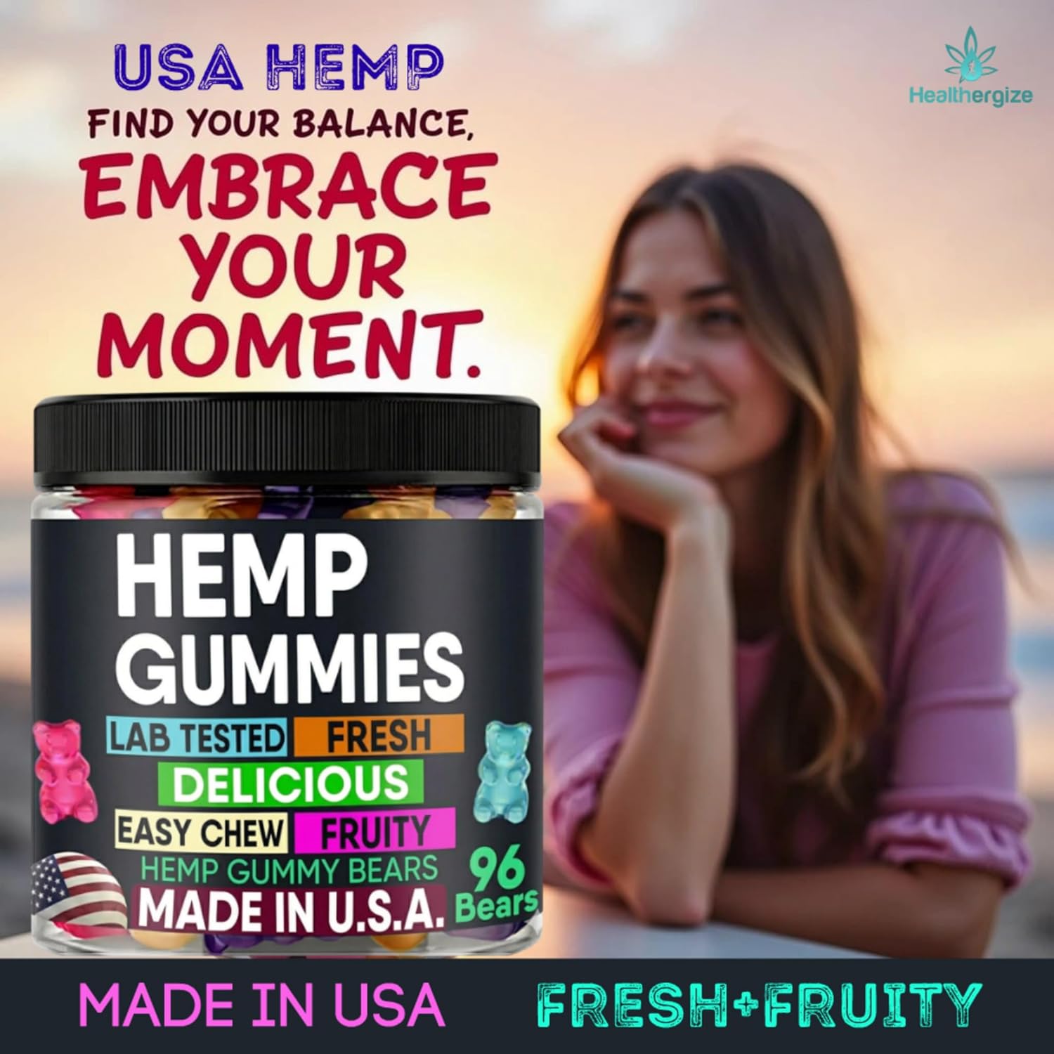 Hemp Gummies Calm Sleep Relaxing Night Support, Hempseed Oil Gummy Bear Candy Edibles-Made in USA-96 Bears