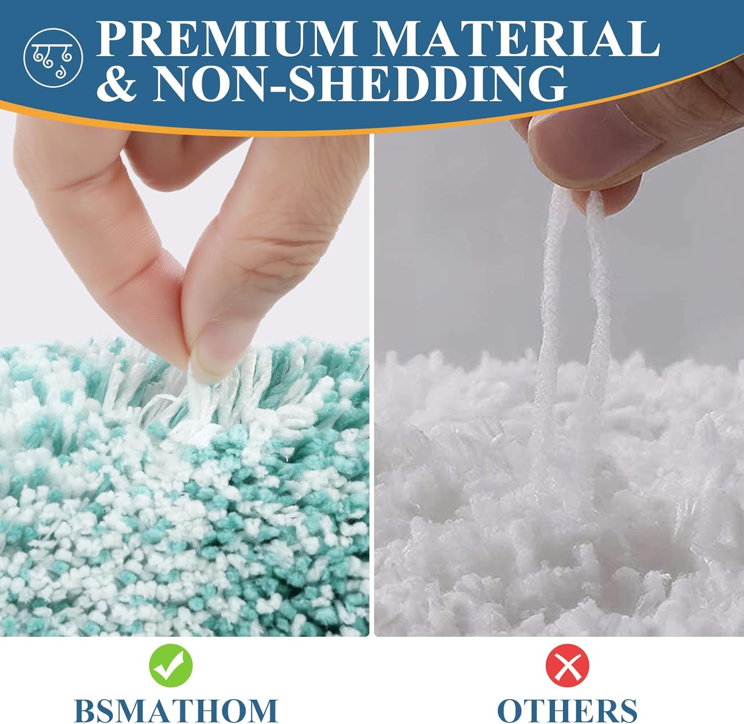 Bsmathom Microfiber Bathroom Rugs Sets 3 Piece, Non-Slip Absorbent Bath Mats for Bathroom, Soft Shaggy Bathroom Mat with U-Shaped Toilet Rug Machine Washable, Teal - Image 8