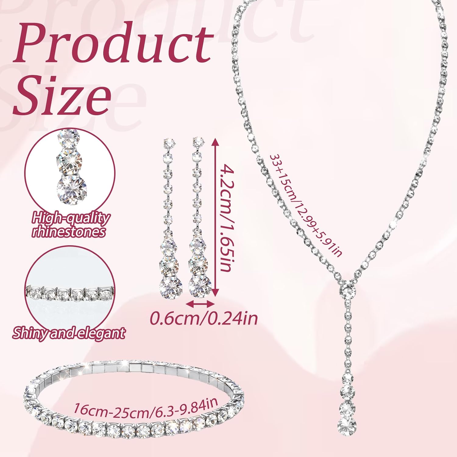 Silver Women Jewelry Set, Rhinestone Crystal Necklace Earrings Bracelet for Mom Wife Daughter Girlfriend, Wedding Party Gift for Bride Bridesmaid