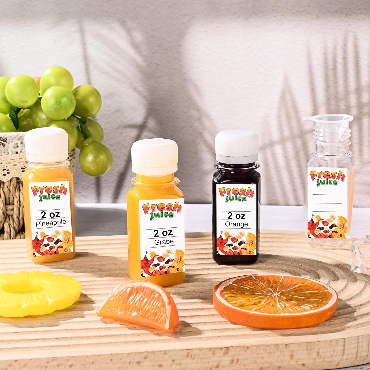 100 Pack 2 oz Small Plastic Shot Bottles with Caps Ginger Shots Bottles for Liquids, Reusable Clear Juice Containers with Scale, Funnels, Stickers for Ginger, Liquids, Beverages