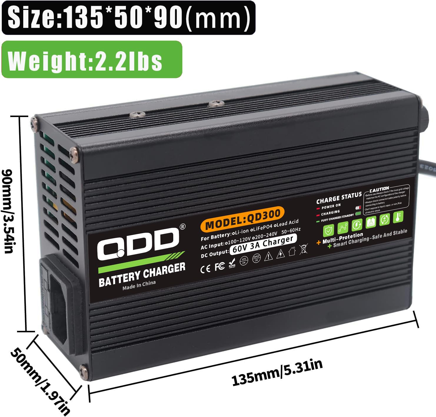 Spina C13 dell'uscita del caricatore della batteria di 60V 3A utilizzata per il caricatore astuto del pacchetto della batteria al piombo 60V 69V