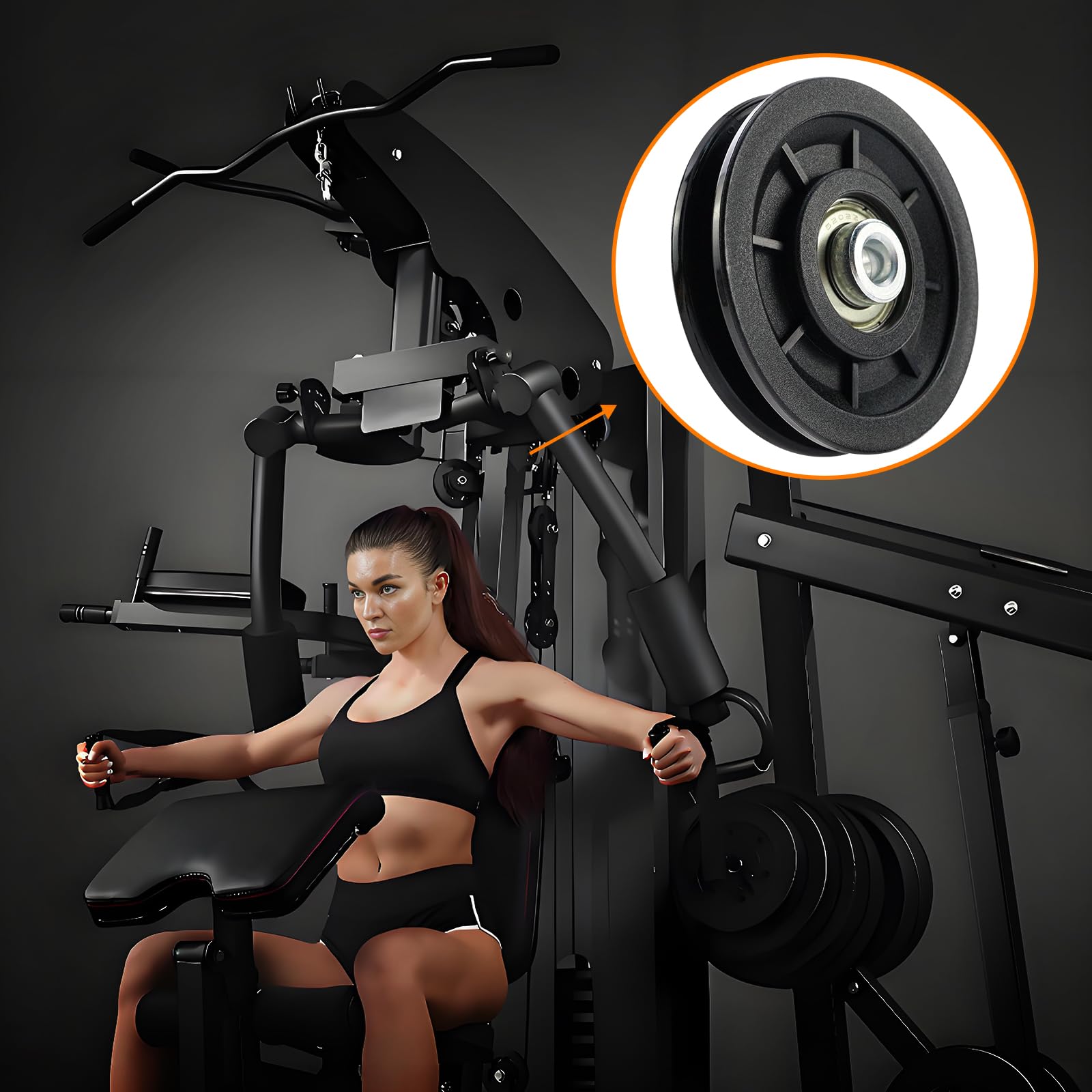 Umlenkrolle 90mm 8 Stück, Nylon Seilrolle Universallager Riemenscheibe, DIY Schwarz Ersatzteil Drahtseilrolle für Gym Fitnessgeräte Kabelmaschine