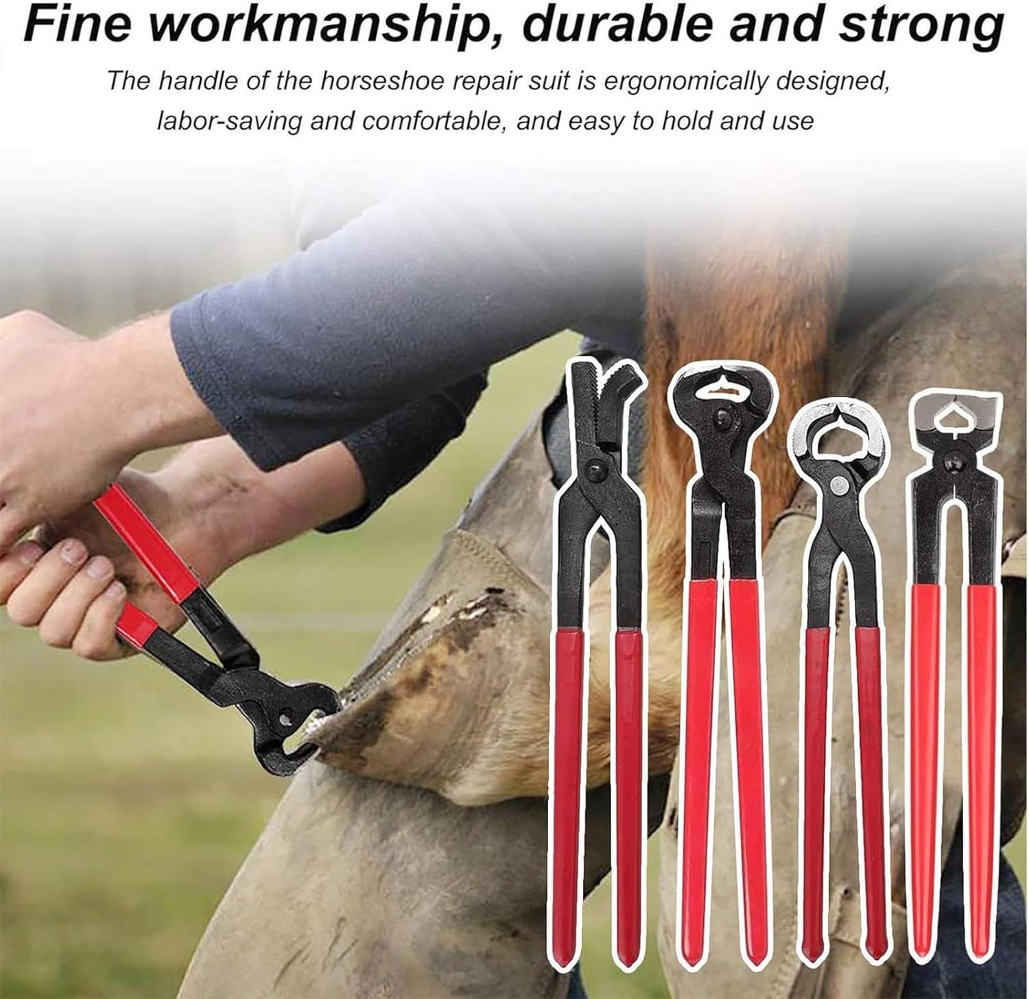 9-teiliges Hufschmied-Werkzeugset for Pferde, Hufschneide-Set, inklusive Hufeisenschneidezange, Hufmesser mit rechtem Griff, Hufhammer, Pflegewerkzeuge for Rinder, Schafe, Pferde, Esel.
