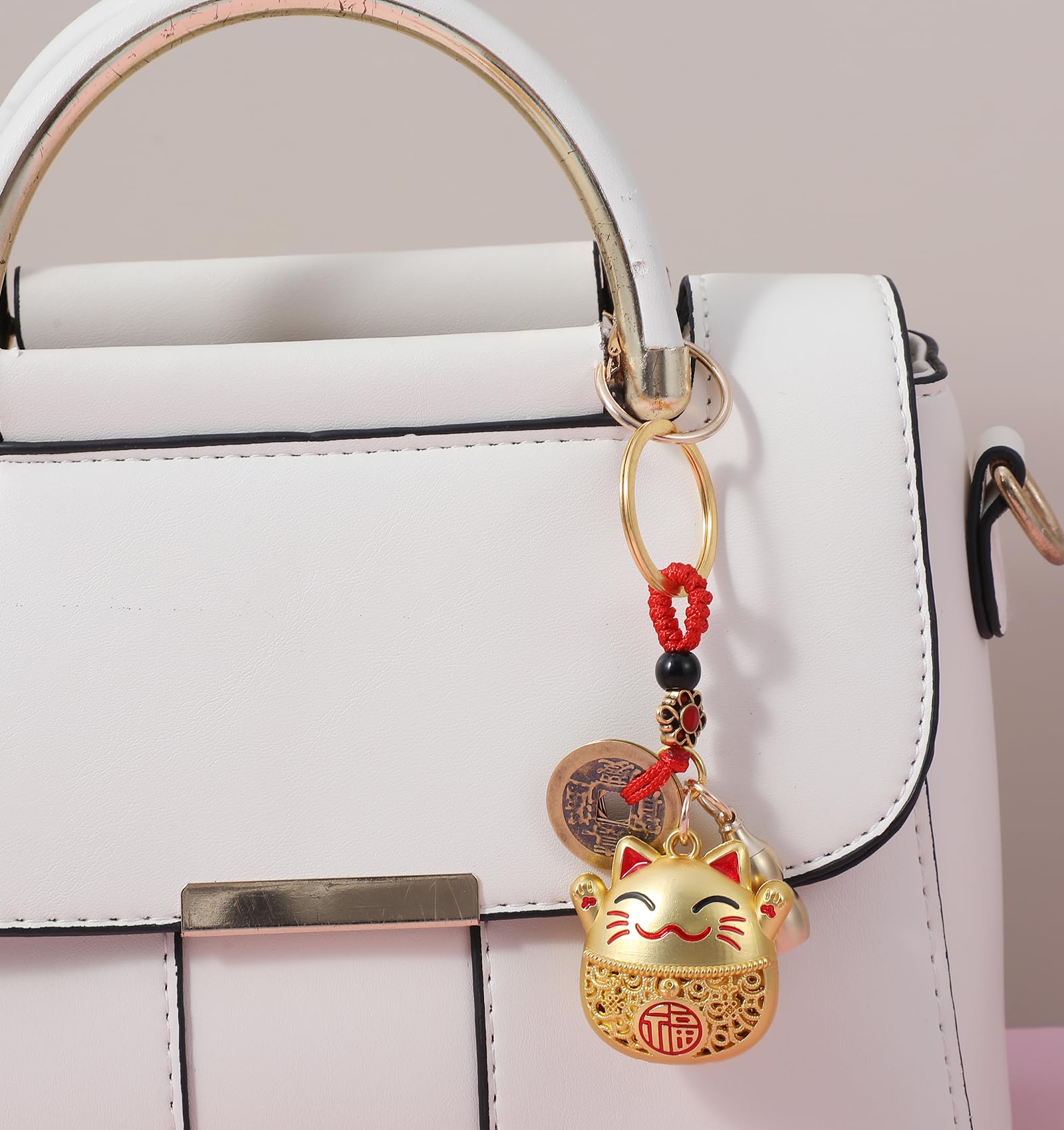 Maneki Neko Talizman na szczęście, japoński talizman z pięcioma monetami cesarskimi i dynią, 9,8 cm, figurka kota dla dobrobytu i ochrony