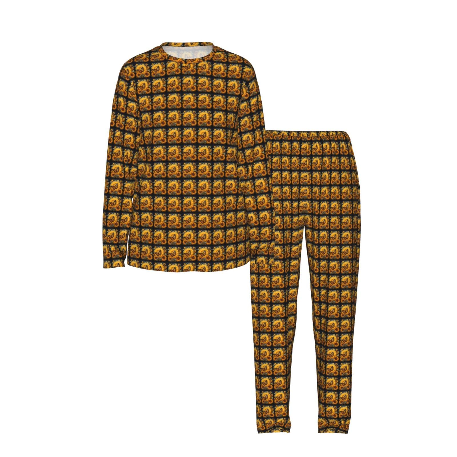 Girasole Farfalla Stampa Donna Manica Lunga Pigiama Vacanza Yoga Gite Casual Confortevole Pigiameria Regalo