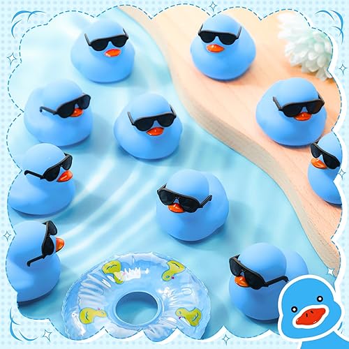 Miniatura 3 de Paquete de 36 mini patos de goma con lentes de sol, juguetes de baño de pato, lindos patos de goma chirriantes flotadores para la tina del pequeño,