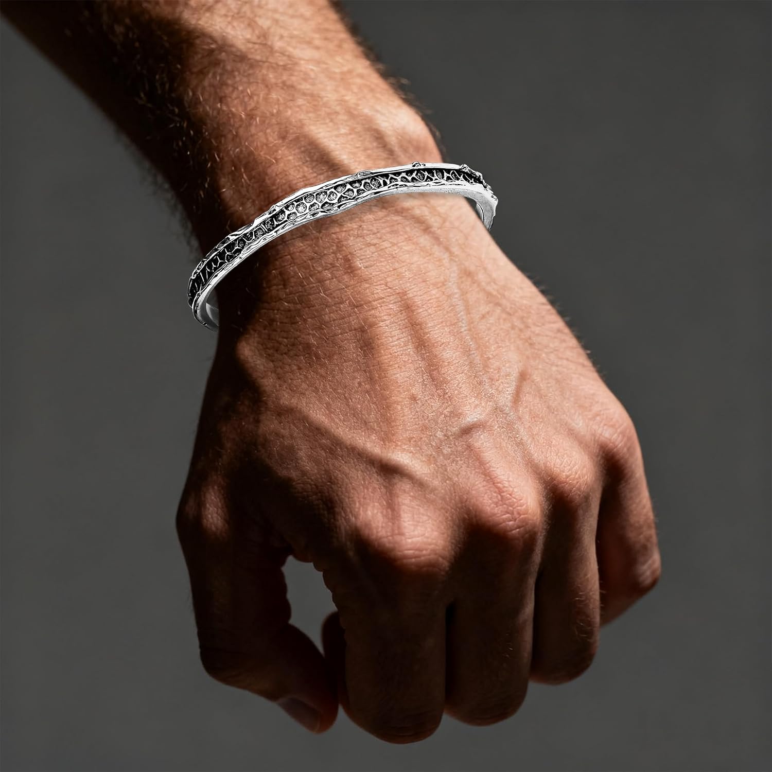 Handmade 925 Sterling Silver Open Cuff Bracelet, Vintage Jewelry with Hammered Groove and Geometric Detailing for Women for Daughter Granddaughter Mom Sister Mothers Day Valentine Gift - Image 5