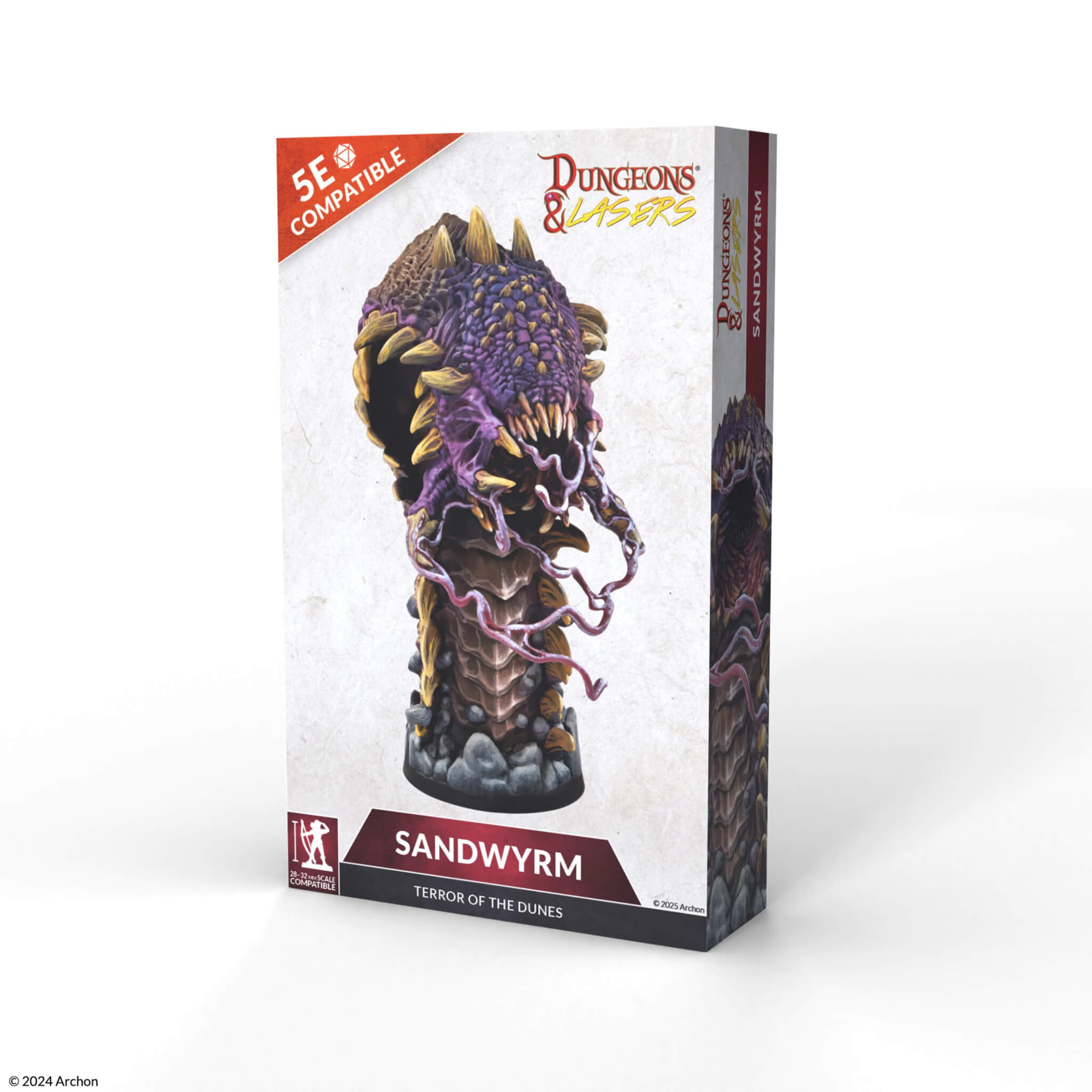 Dungeons & Lasers Sandwyrm Terror of The Dunes DND Miniatura, modelo grande con base escénica, sin pintar, sin montar, para mayores de 14 años