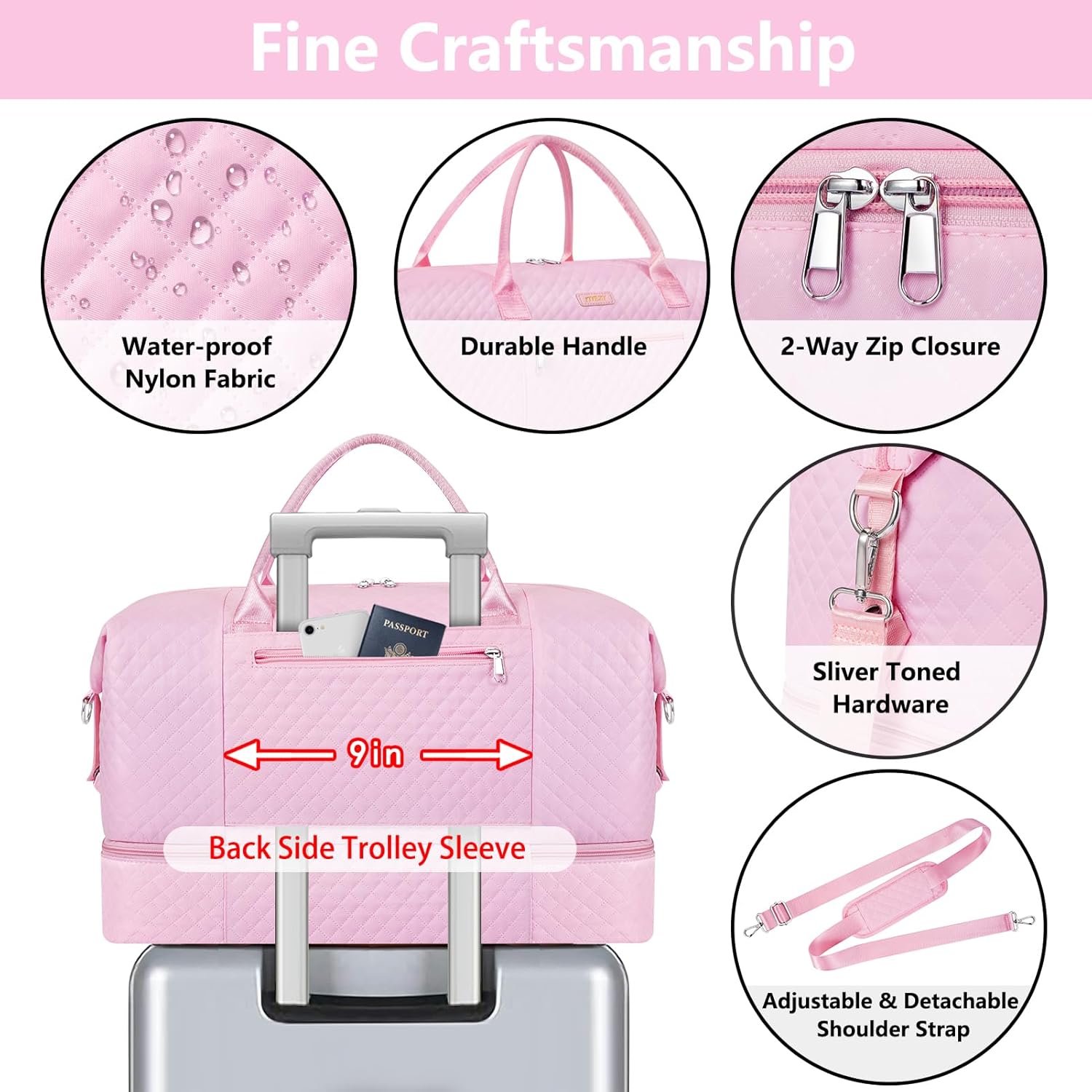 Weekender Bag for Women, Travel Duffel Bag Carry On Overnight Bag with Shoe Compartment Large Nylon Travel Weekend Tote Bag - Image 5