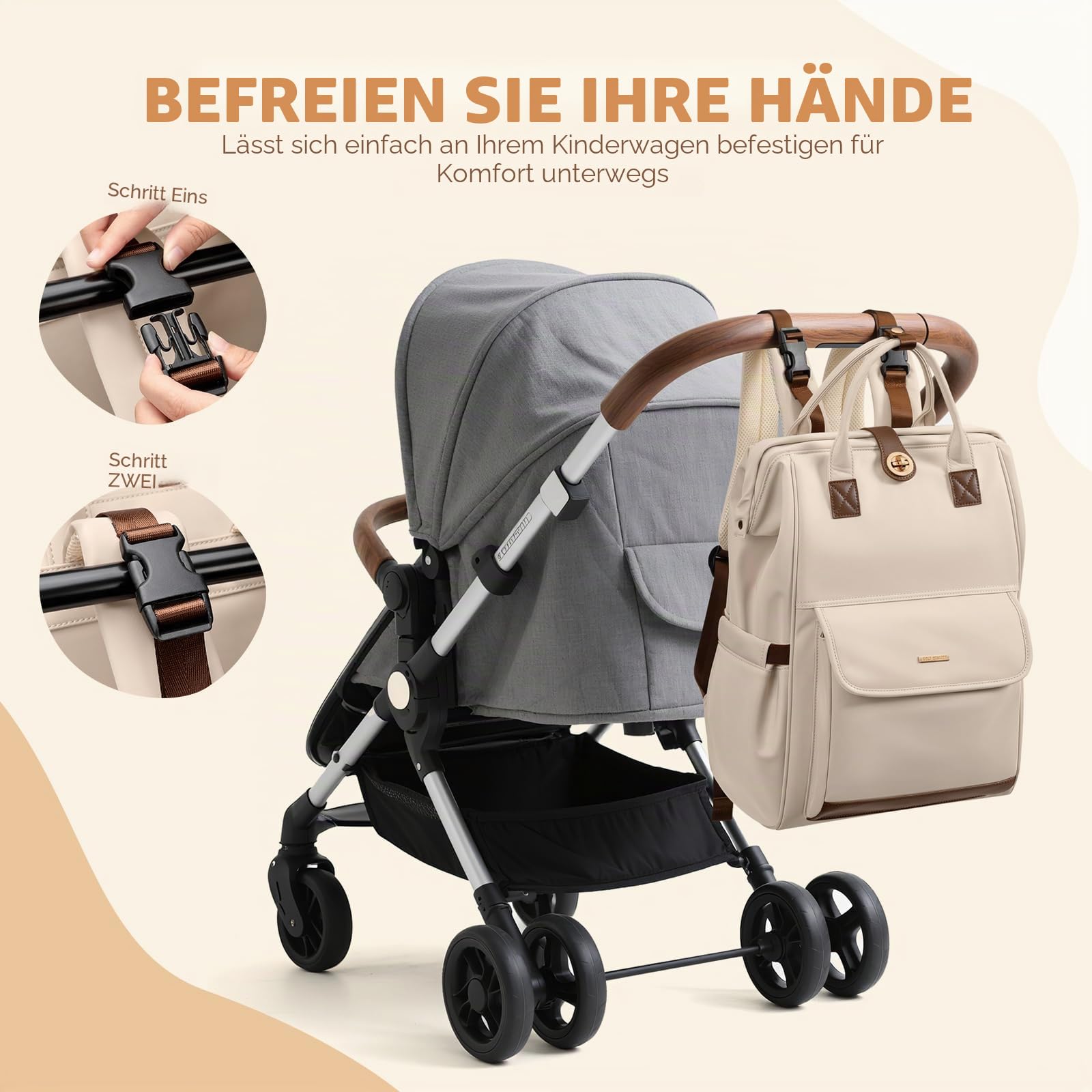 Wickeltasche, Rucksack, multifunktional, wasserabweisend, mit Haken, lässige Wickeltasche zum Aufhängen für Mütter