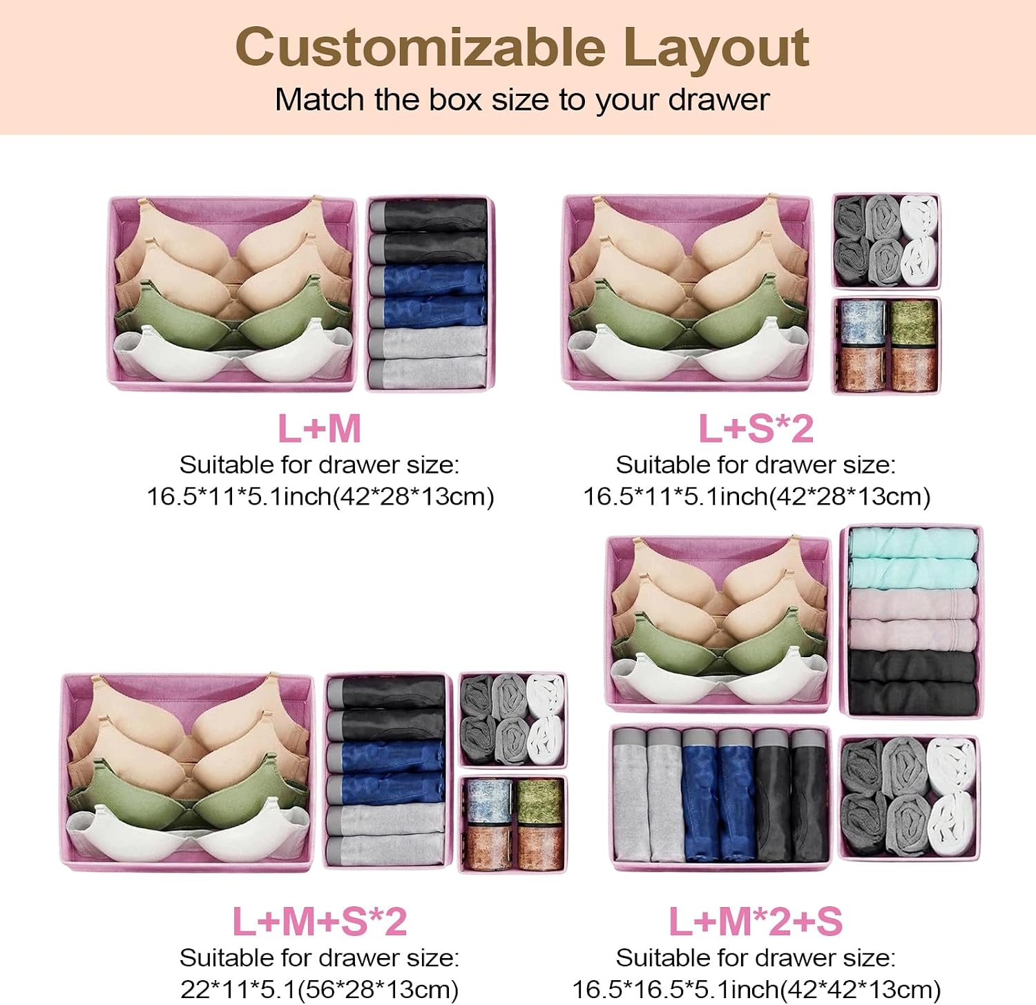 Drawer Organizer Clothes,With 1 Sock Bag and 20 Disposable Shoe Bags,Dresser Organizer for Clothes, Underwear, Sock- Foldable Closet Organization and Storage Dividers Bins for Dormitory, Bedroom,Pink