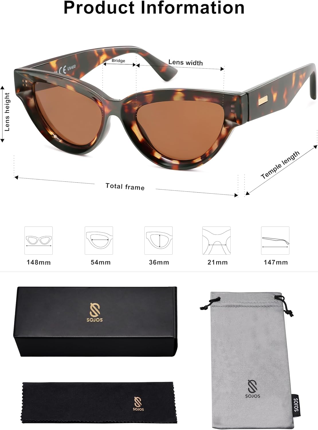 SOJOS Retro Polarized Cat Eye Sunglasses Womens Vintage Shades Trendy Stylish Sunnies SJ2331A - Image 5