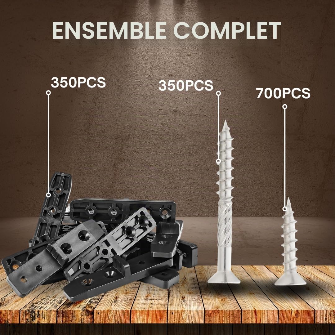 TEVOTECH Lot de 350 connecteurs terrasse avec vis, pour fixation invisibles des lames de bois et terrasse