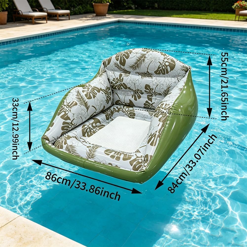 ZVD Bouée Piscine Gonflable Fauteuil Chaise Piscine Adulte Plage | Transat flottant 3-en-1 adulte,vanne anti-fuite, siège maille, motif tropical, 2 coloris,pour piscine plage rivière