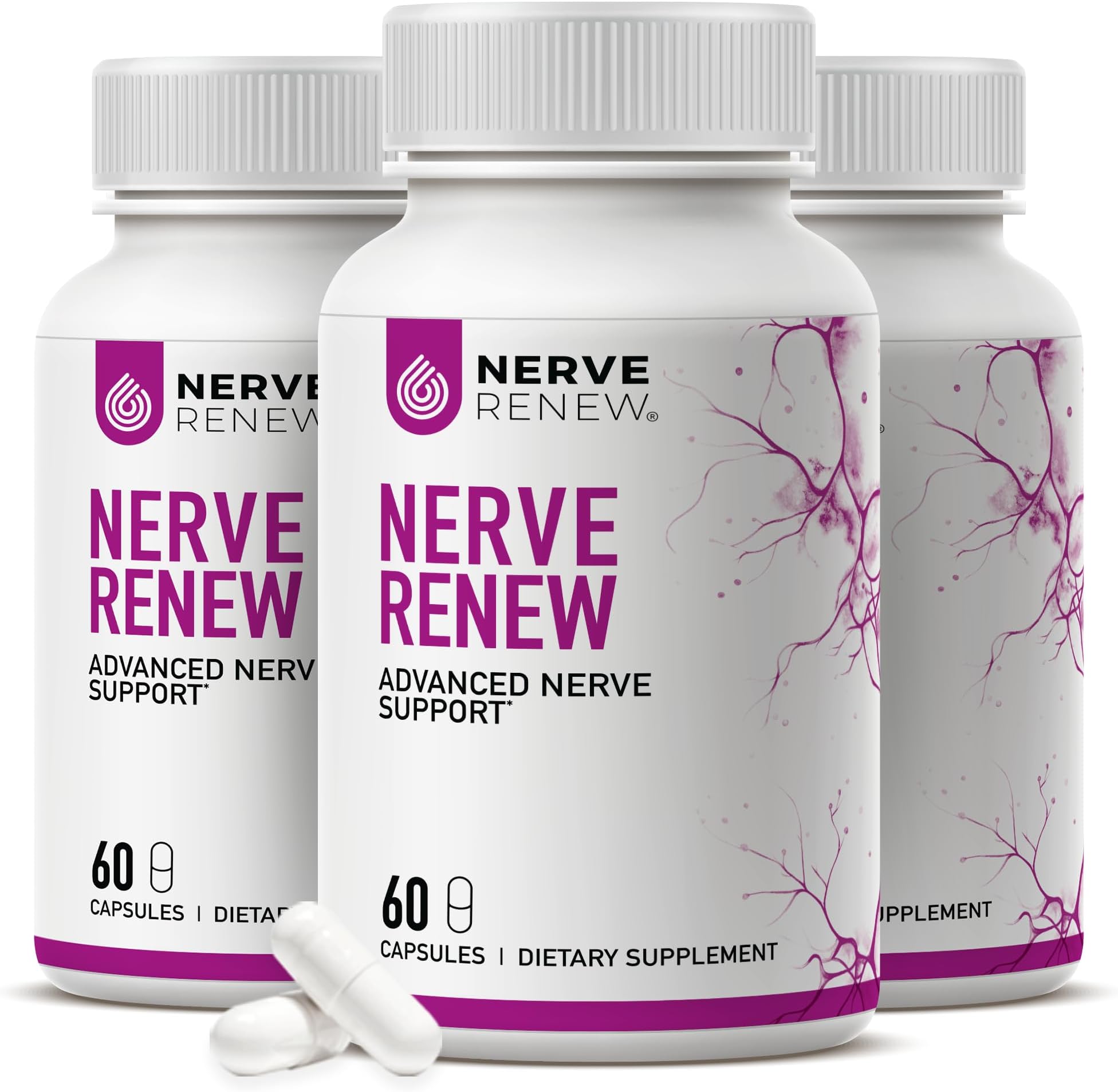 NERVE RENEW Advanced Nerve Support Supplement - 300mg Stabilized R-Alpha Lipoic Acid, Vitamin B Complex, Benfotiamine, Herbs for Fast-Acting Support - 3 Pack