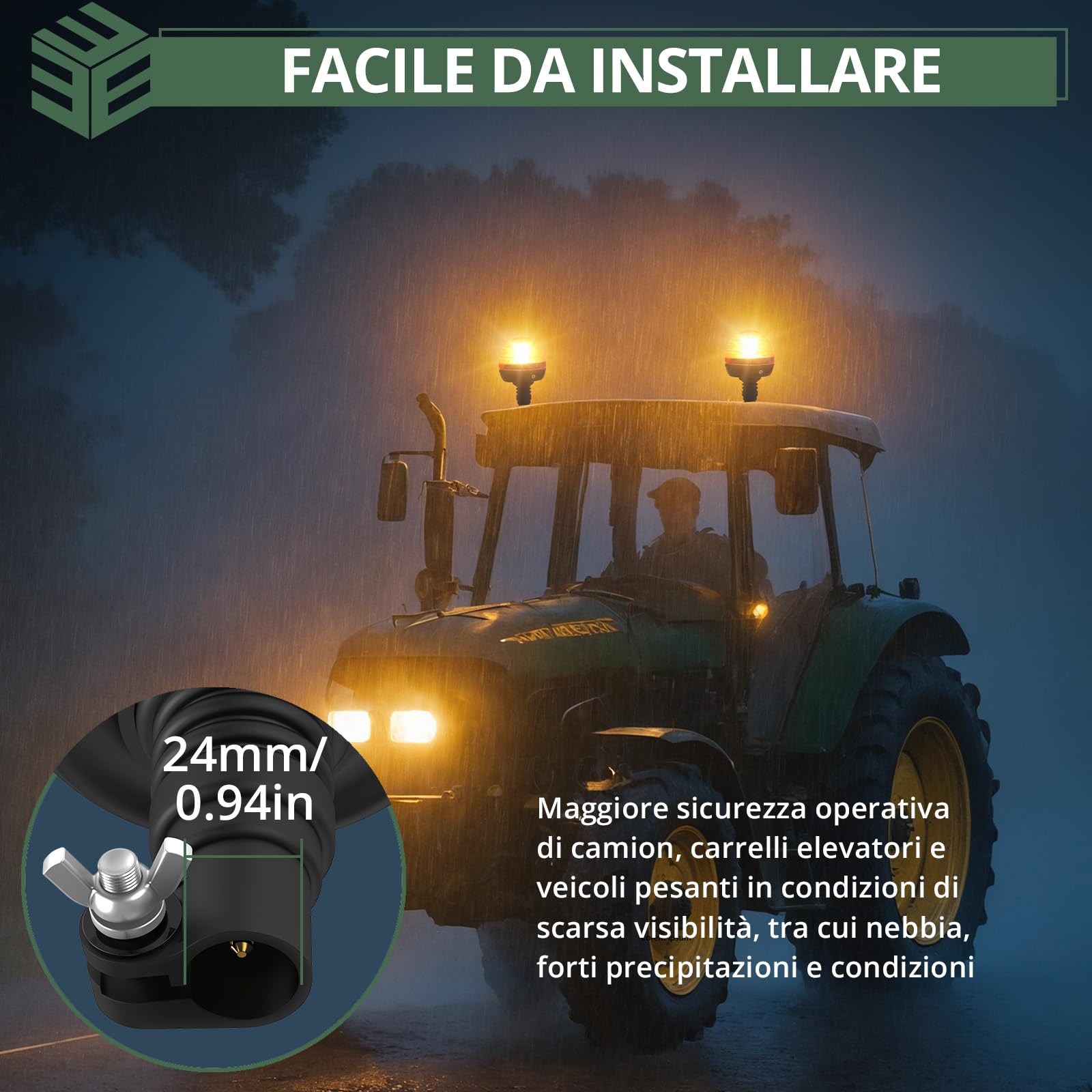 EYPINS 2 Pezzi 60 LED Luce Stroboscopica per Auto,3 Modalità di Illuminazione,Luce Lampeggiante per Trattore Camion Furgone,Ambra,Antipolvere e Impermeabile