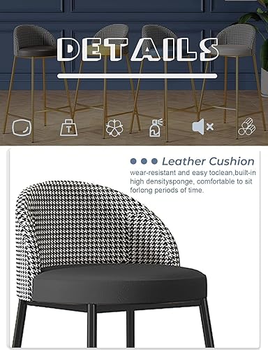 Miniatura 5 de Taburete de bar moderno tapizado con respaldo y pies, piel sintética, cojín grueso, Patas de Metal resistentes, altura de mostrador, para cocina,