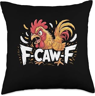 Funny F-Caw-F Rooster Chicken Pun Meme, Viral Humor Quote Throw Pillow