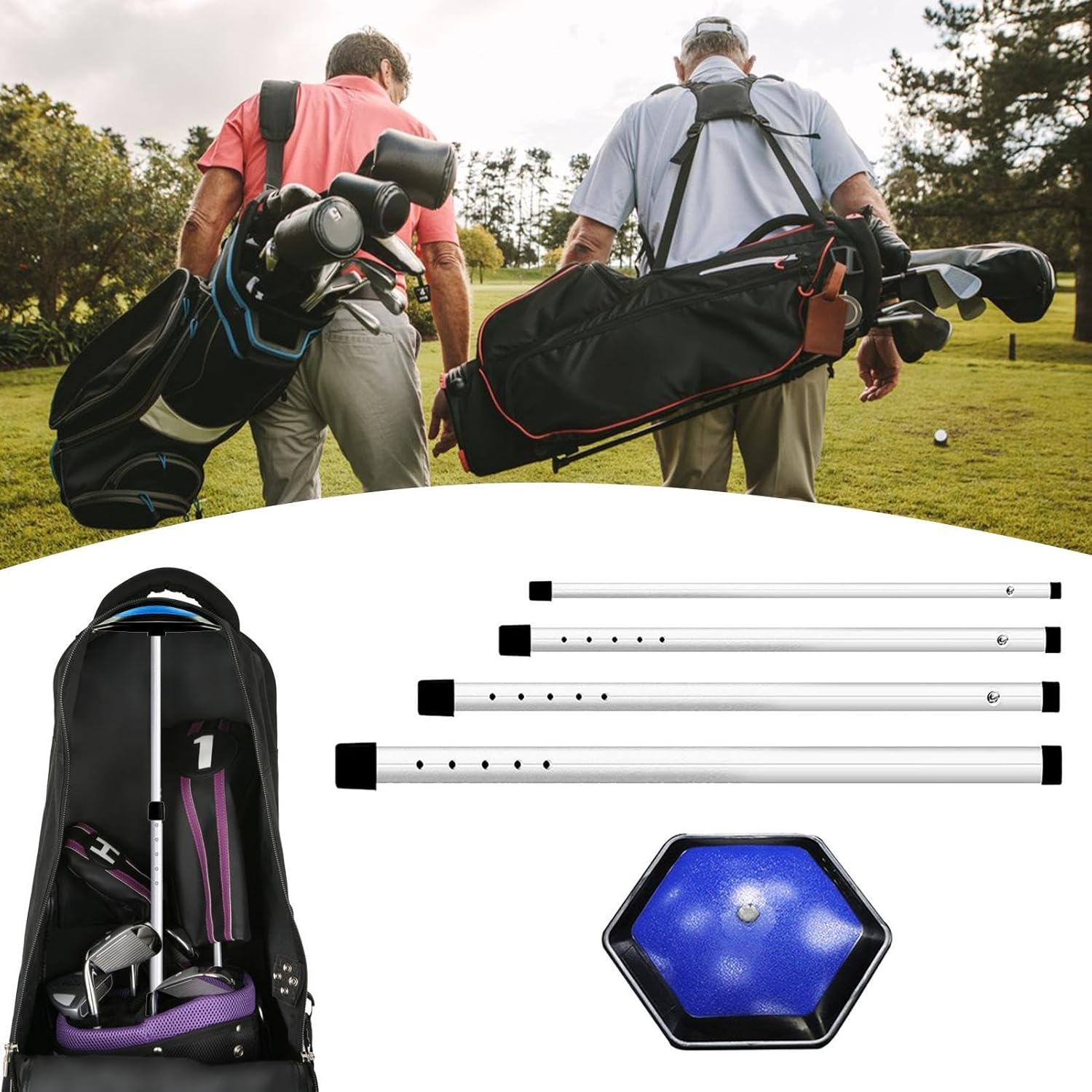 Golf Bag Support | Golf Bag Stiff Arm Support | Adjustable Golf Travel Bag Support System | Portable Golf Bag Support Rod | Stiff Arm Brace for Golf Clubs | Ideal for Secure Airline Travel