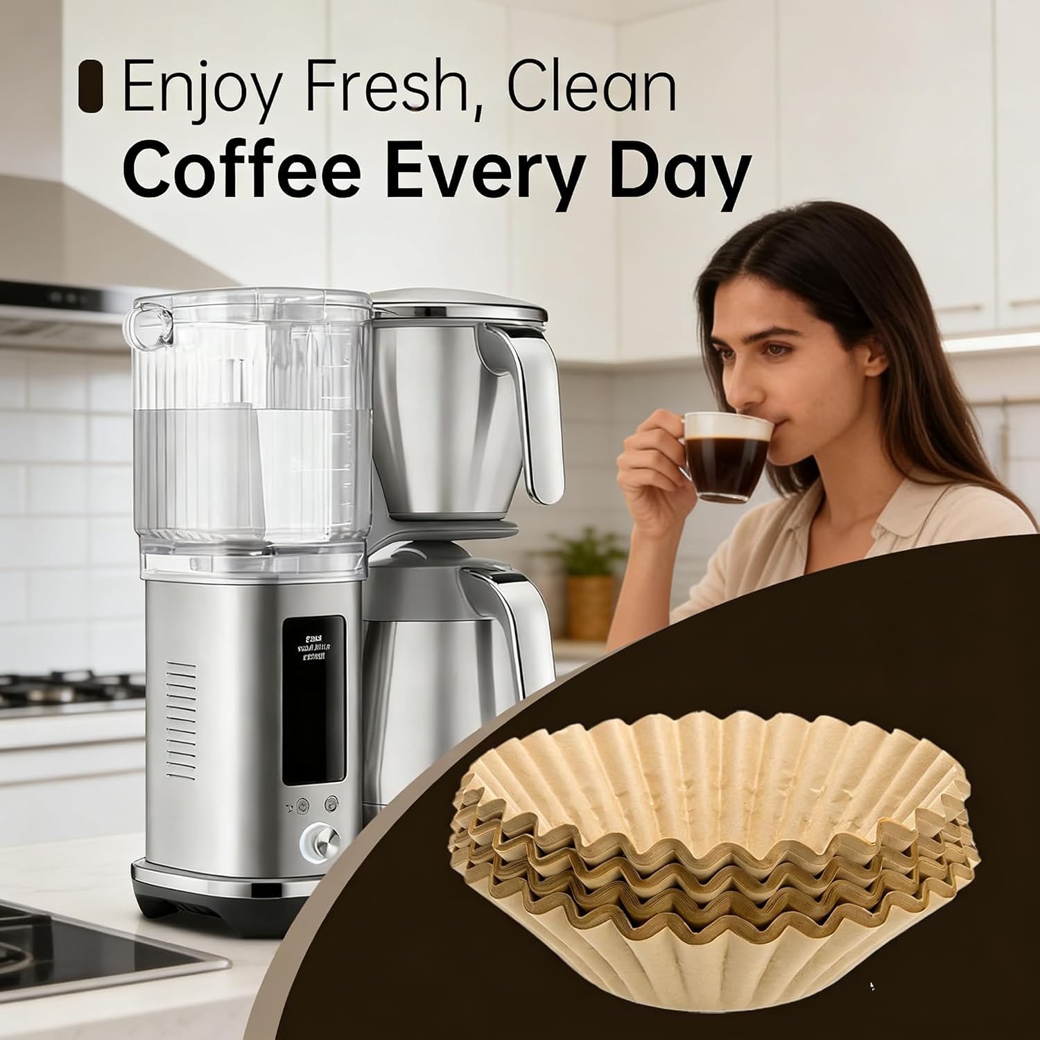 200 PCS Coffee Filters compatible for Breville, Extra Large Basket, Unbleached Upgrade Thickened Disposable Paper, Smooth Brew Extraction, Will Not Tear or Clog