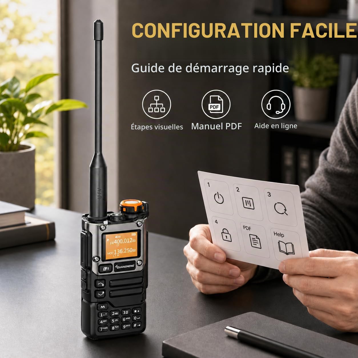 QUANSHENG UVK5(8) AM/FM/DTMF walkie Talkie 200 Channel Type-C Charging Three Frequency Receiving walkie Talkie NOAA Weather Forecast, with Flash VOX Replication Frequency LCD Display (1 Piece)