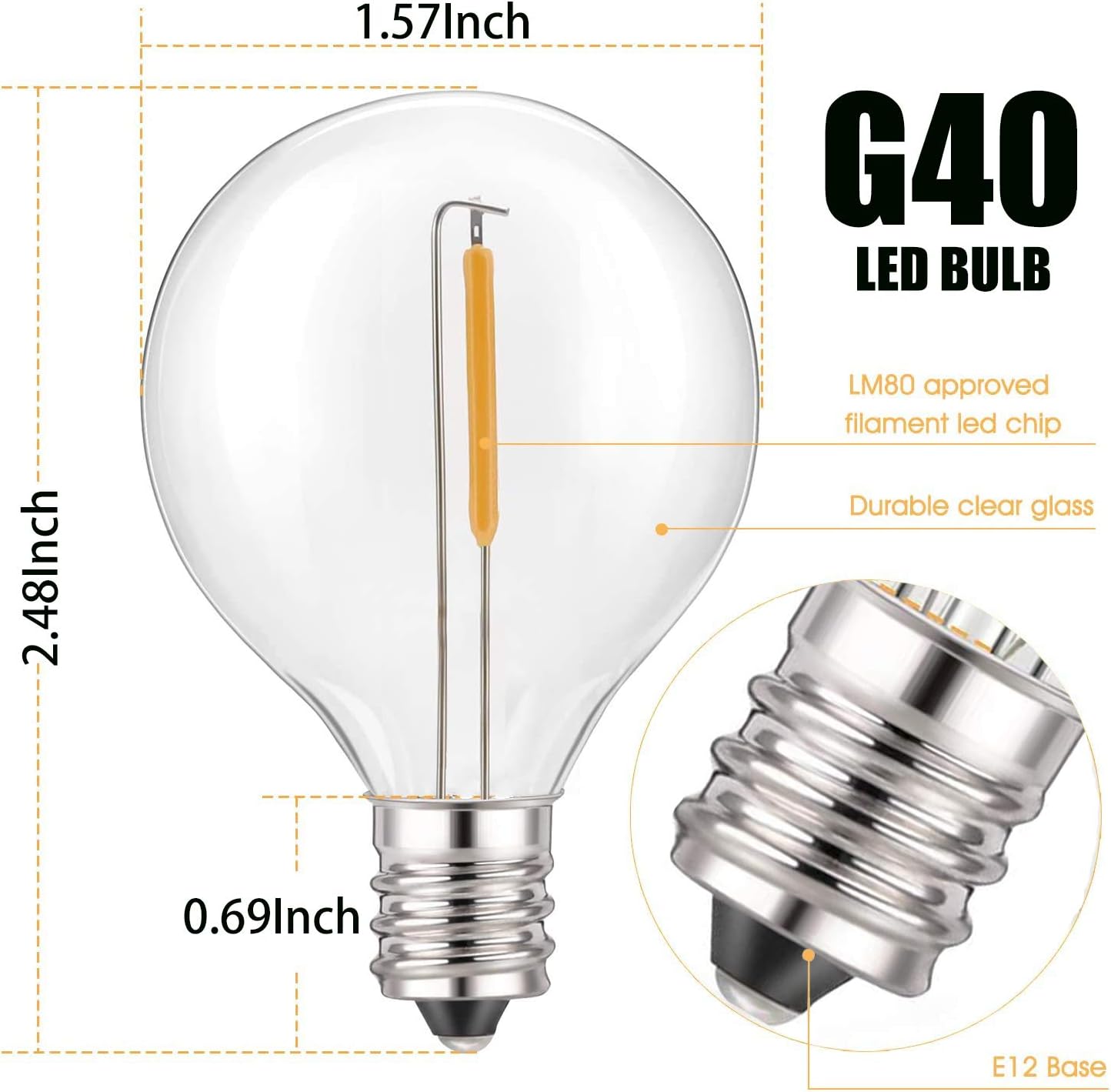GOOTHY 50Ft LED Outdoor String Lights with 22 G40 LED Shatterproof Globe Bulbs(2 Spare), Connectable Hanging Outdoor Patio Lights for Backyard Garden Porch Party Decorations, White