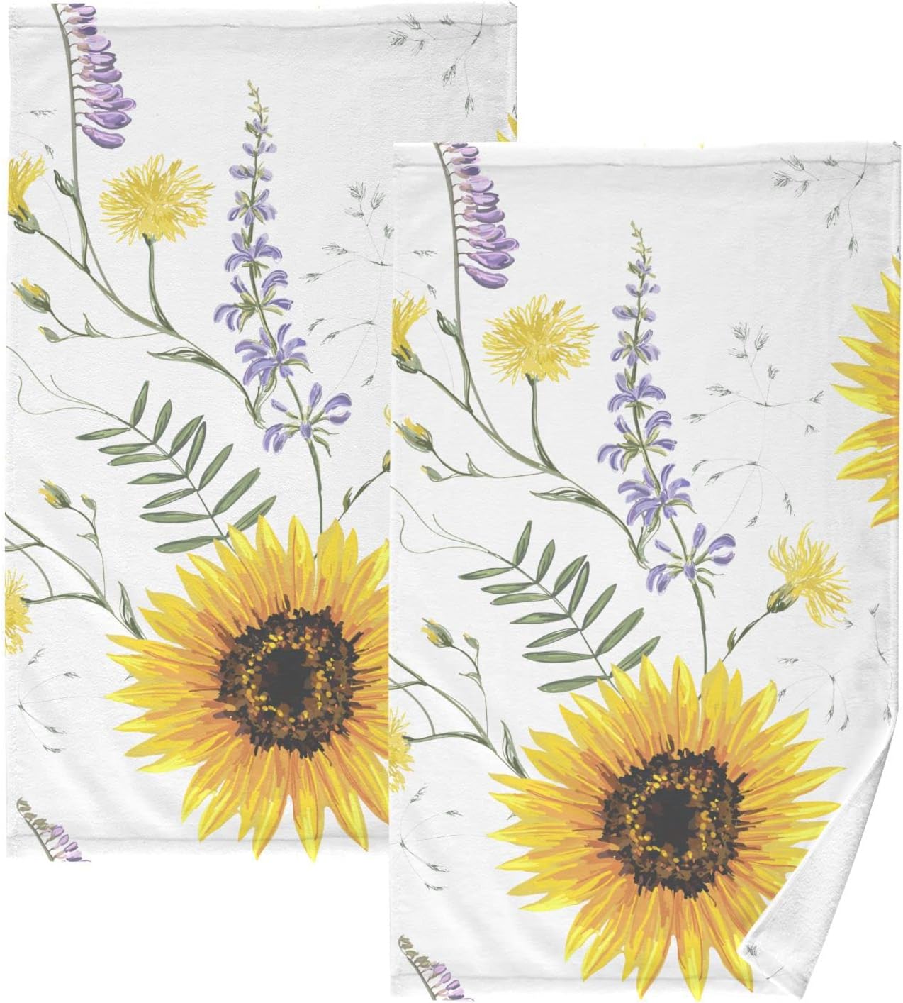 ZOEO Face Towel Set of 2, Sunflower Lavander Daisy Spring Hand Towel Dish Towels