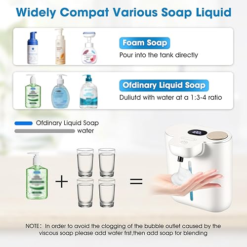 Miniatura 5 de Dispensador automático de jabón, dispensador de jabón espumoso sin contacto, dispensador inteligente recargable de 16.9 onzas líquidas, montado en
