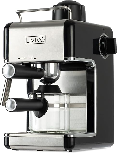 LIVIVO Coffee Maker Machine with Milk Frothing Arm for Cappuccino, Espresso and Filter Ideal for Home and Office (Noir)