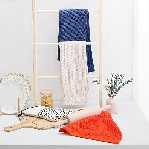 Miniatura 463 de Homaxy Trapo de cocina de 100% algodón, tejido de punto gofre, ultrasuaves, absorbentes, de secado rápido, para limpiar, 13 x 28 pulgadas, paquete