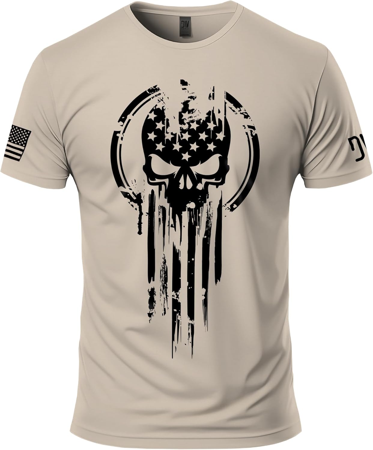 American Warrior T-Shirt - Skull Emblem Graphic Tee for Men - Short Sleeve Cotton Shirt
