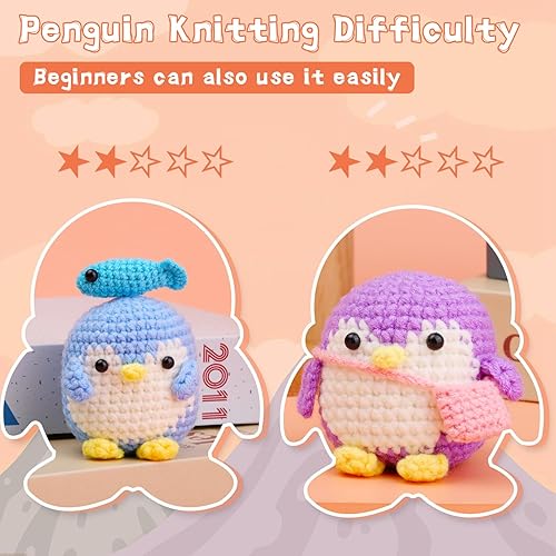 Miniatura 5 de Paquete de 2 kits de ganchillo para principiantes, kit de ganchillo de animales, bonito kit de inicio de ganchillo con video tutorial, 2 ganchillos