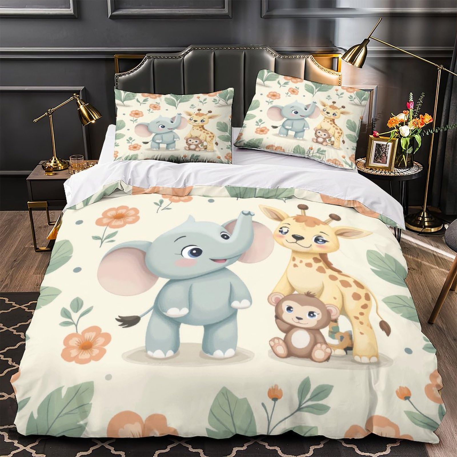 Housse de couette enfants sur le thème jungle avec animaux en 3D pour lit King