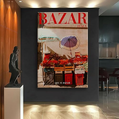 Miniatura 3 de Arte de pared de revista, impresión de pared de los años 70, arte de pared rojo, póster enmarcado de Bazaar Italia, arte psicodélico de verano,