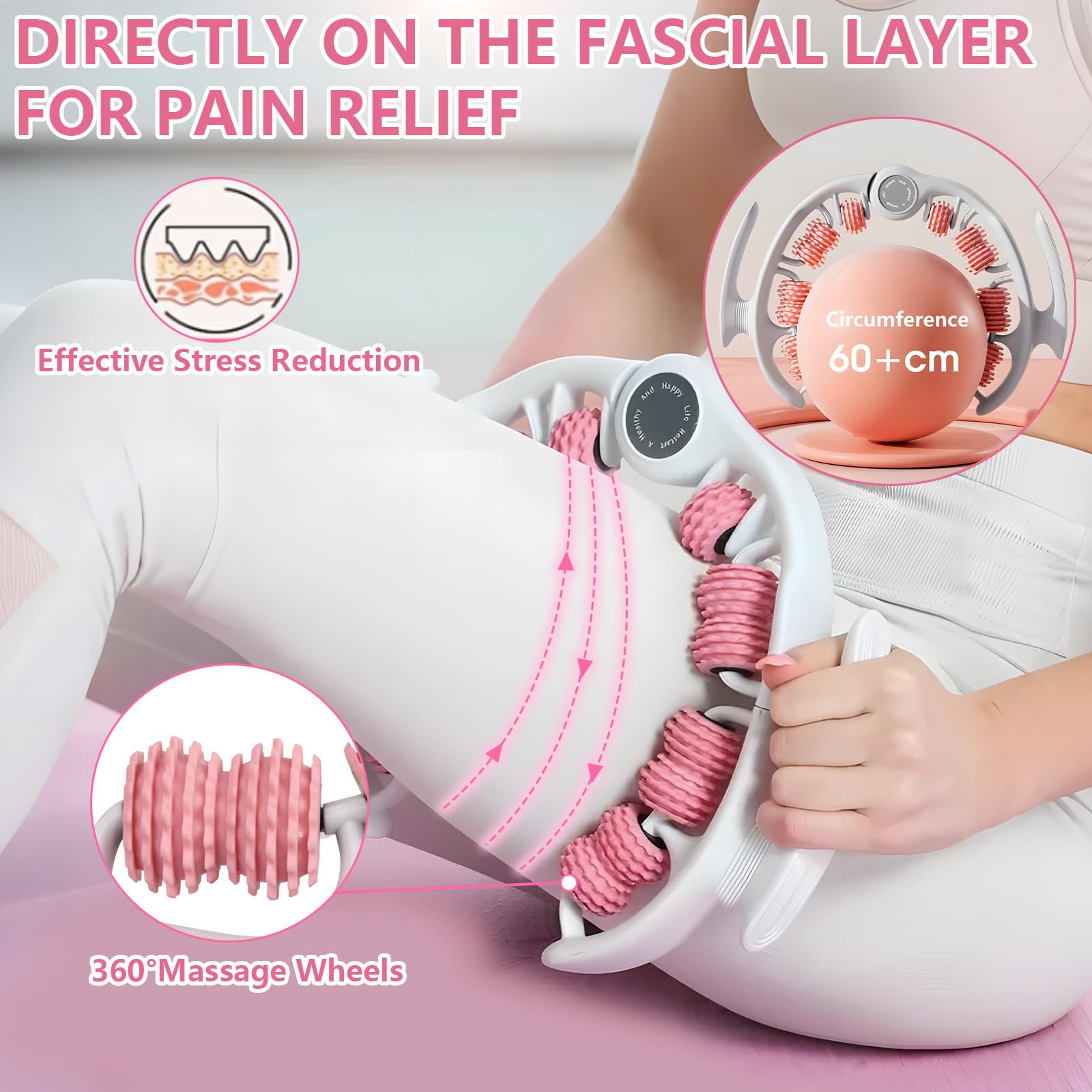 Massageroller Beine mit 14 Rollen & 360°-Ring | Abnehmbarer Griff, Manuelle Faszienrolle, Anti-Cellulite, Lymphdrainage & Muskelentspannung für Oberschenkel, Arme & Nacken