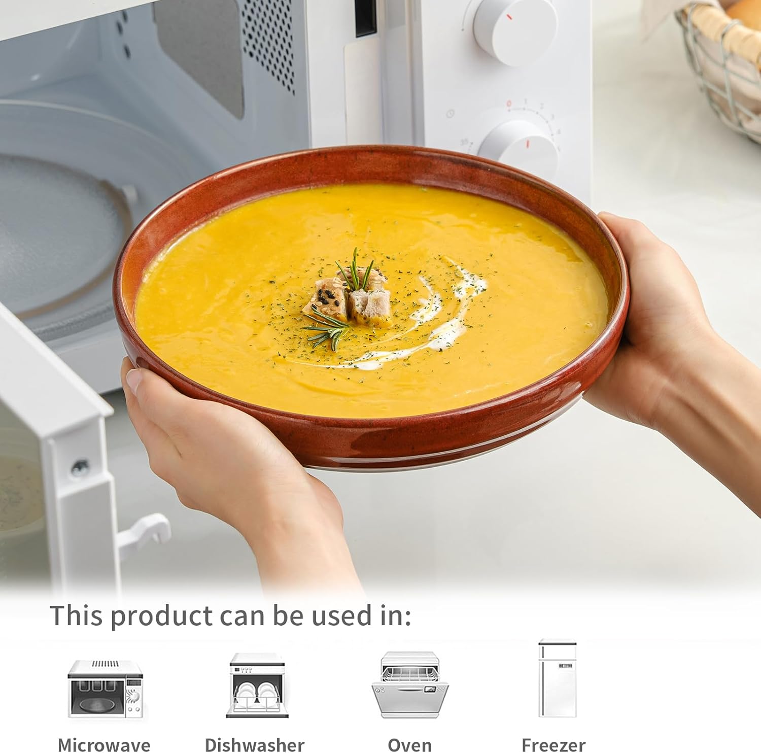 HAPPY KIT 9'' Pasta Bowls, 42oz Pasta Bowls Set of 4, Large Salad Bowl, Ceramic Serving Bowls,Double Reactive Glaze, Ideal for Housewarming, Festivals, Microwave Safe (Dark Ruby) - Image 4