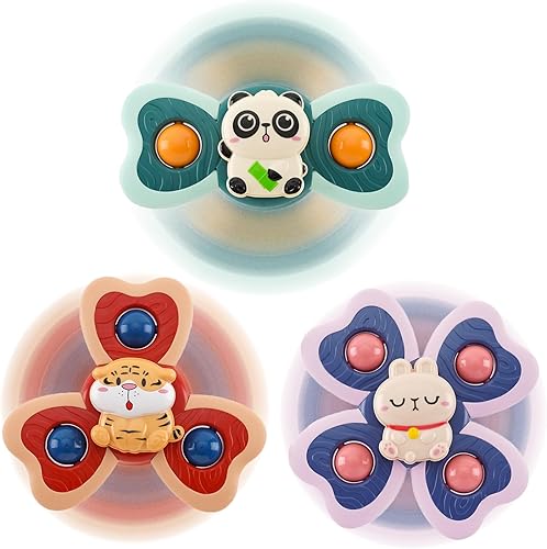 Hundredmore 3 juguetes giratorios con ventosa para niños y niñas de 1 a 3 años, juguetes de baño para bebés de 12 a 18 meses, juguetes sensoriales