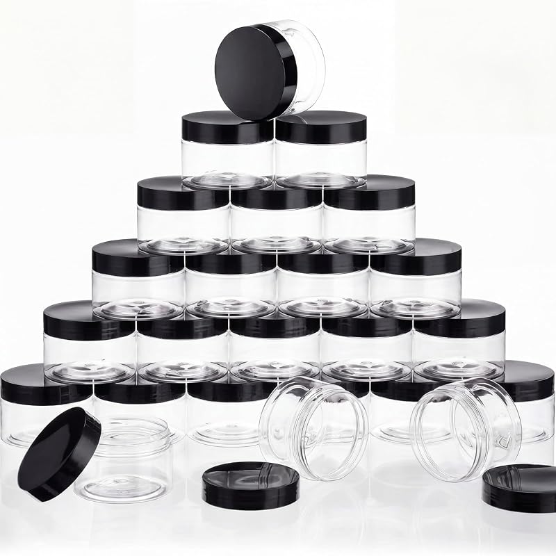 SATINIOR 24 frascos plásticos transparentes vazios com tampa preta, 177 mL