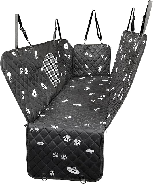 Avont Dog Car Seat Cover, Dog Hammock for Car Back Seat with Mesh Visual Window, 4 Layers Waterproof Anti-scratch Non-slip Pet Car Seat Covers for SUV Truck Jeep -Paw