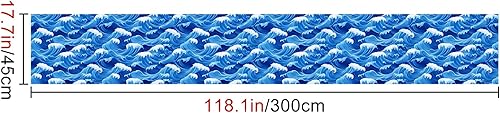 Miniatura 2 de Papel tapiz autoadhesivo con patrón de ondas azules oceánicas, 118.1 x 17.7 pulgadas, para decoración de sala de estar, dormitorio, cocina