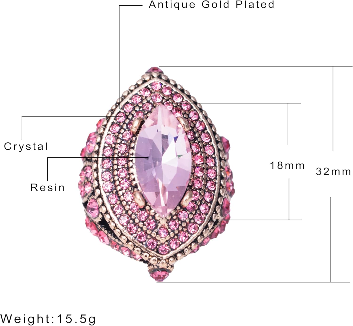 Women Ring - 32mm Turkish Style Pink Gemstone Vintage Ring Women Jewelry J0769PINK - Image 6