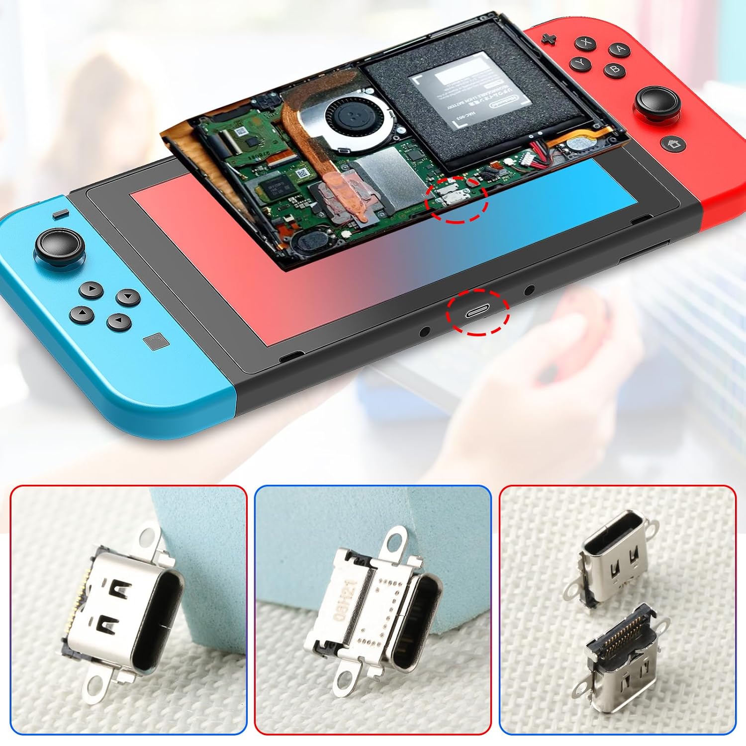 2 Pack for Nintendo Switch Charging Port Replacement For Nintendo Switch Dock Connector NS Switch USB Type C Charge Power Socket Jack Port Console Accessories (With Screws and Repair Tools) image 3