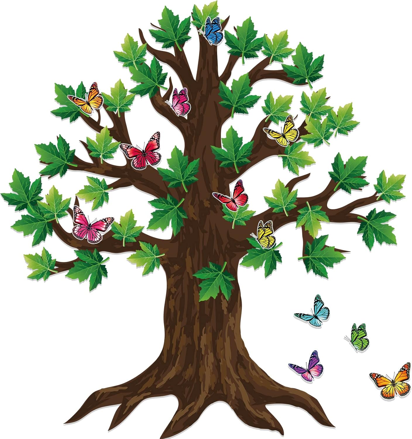 60 Pieces 70 x 55 Inch Classroom Big Tree Bulletin Board Set with Leaves and Butterflies, Woodland Whimsy Decor with 180 Pieces Removable Glue Point Dots for School Decoration (Light Green Leaves)