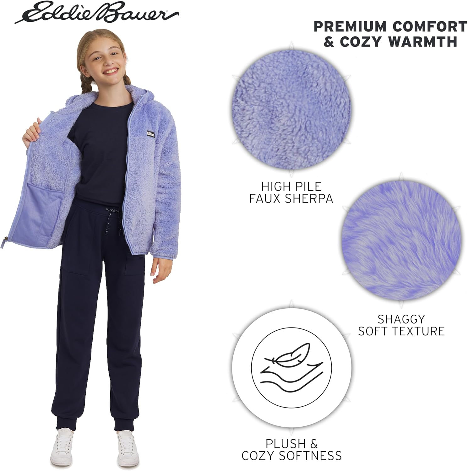 Eddie Bauer Girls' Quest Plush High Pile Faux Sherpa Hooded Jacket - Image 3