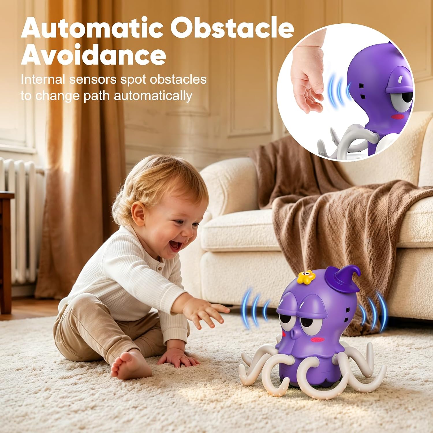 Walking Octopus Toy Dancing Octopus with LED Lights and Music/Adjustable Volume/Obstacle Avoidance Sensors/Voice Recording - Dancing Toys Sways and Dances Educational Toy Gift for Children (Purple)