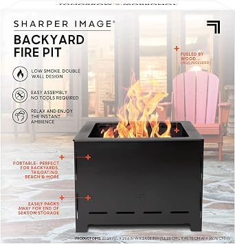 Backyard Collapsible Fire Pit by Sharper Image- 20" Low Smoke, Double Wall, Wood Burning, Portable for Tailgating, Beach, Patio, Compact, Easy Assembly