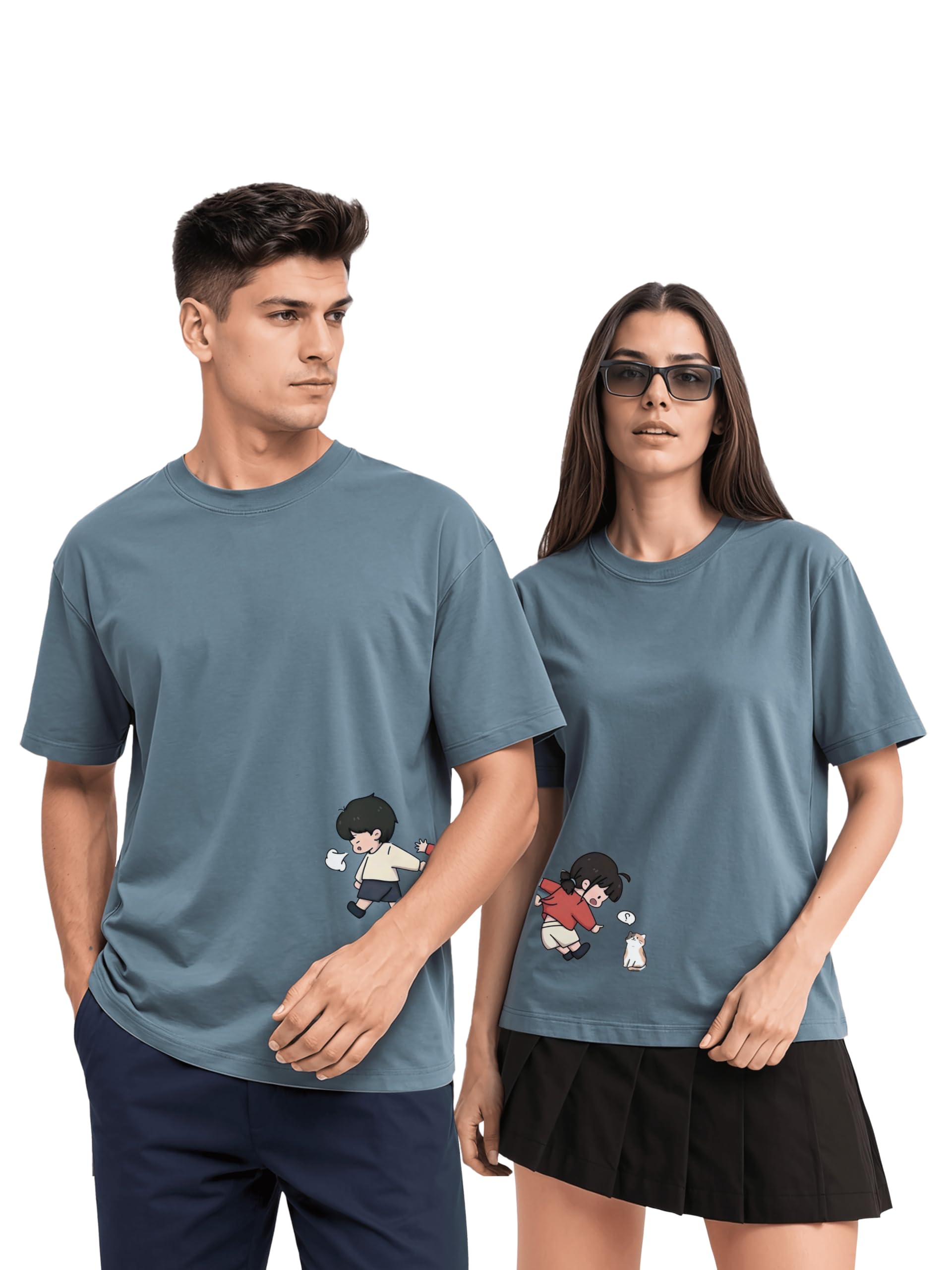 twinny zone Couple T-Shirts Cotton | Oversized Tshirt for Men Women Love (Set of 2 | Regular Fit | OSHS CT5)-picture-10