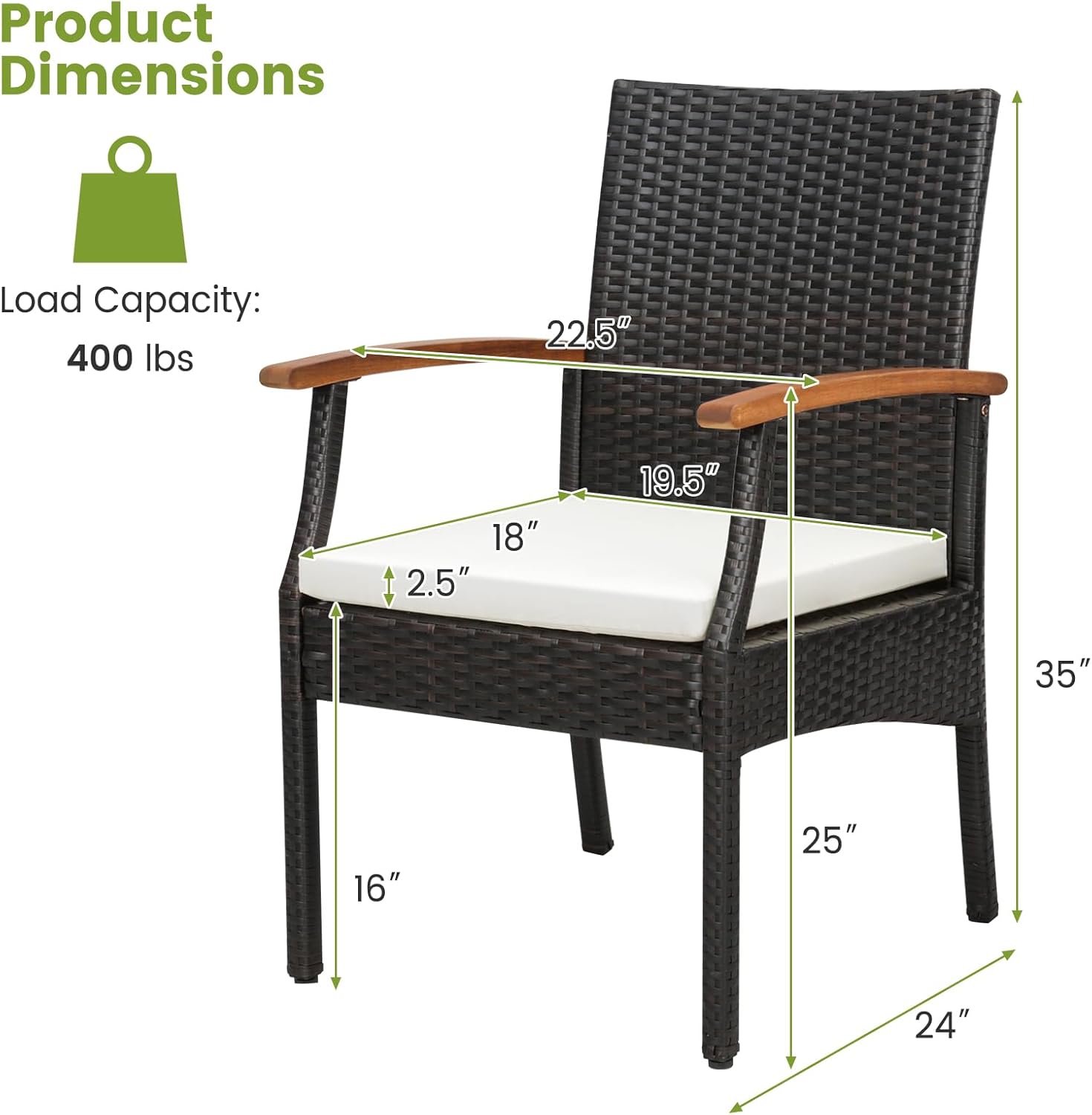 Tangkula 5-Piece Outdoor Dining Set with Acacia Wood Table & 4 Wicker Rattan Armrest Chairs, Detachable Cushions, Umbrella Hole, All-Weather Patio Conversation Furniture Set for Garden Deck Poolside